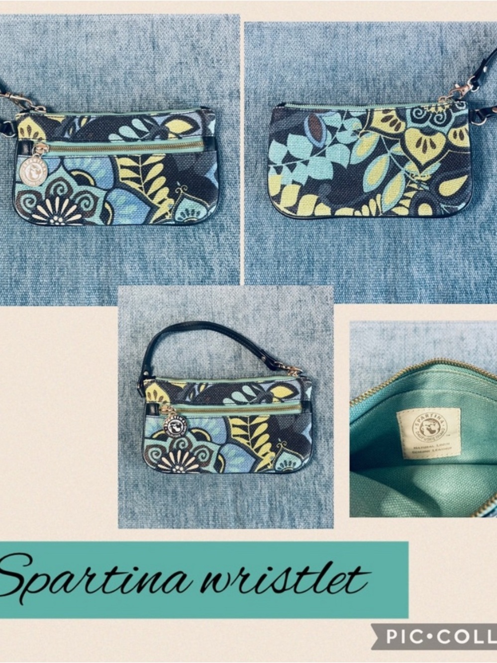 Spartina 449 Floral Print Wristlet in Navy, Aqua & Yellow